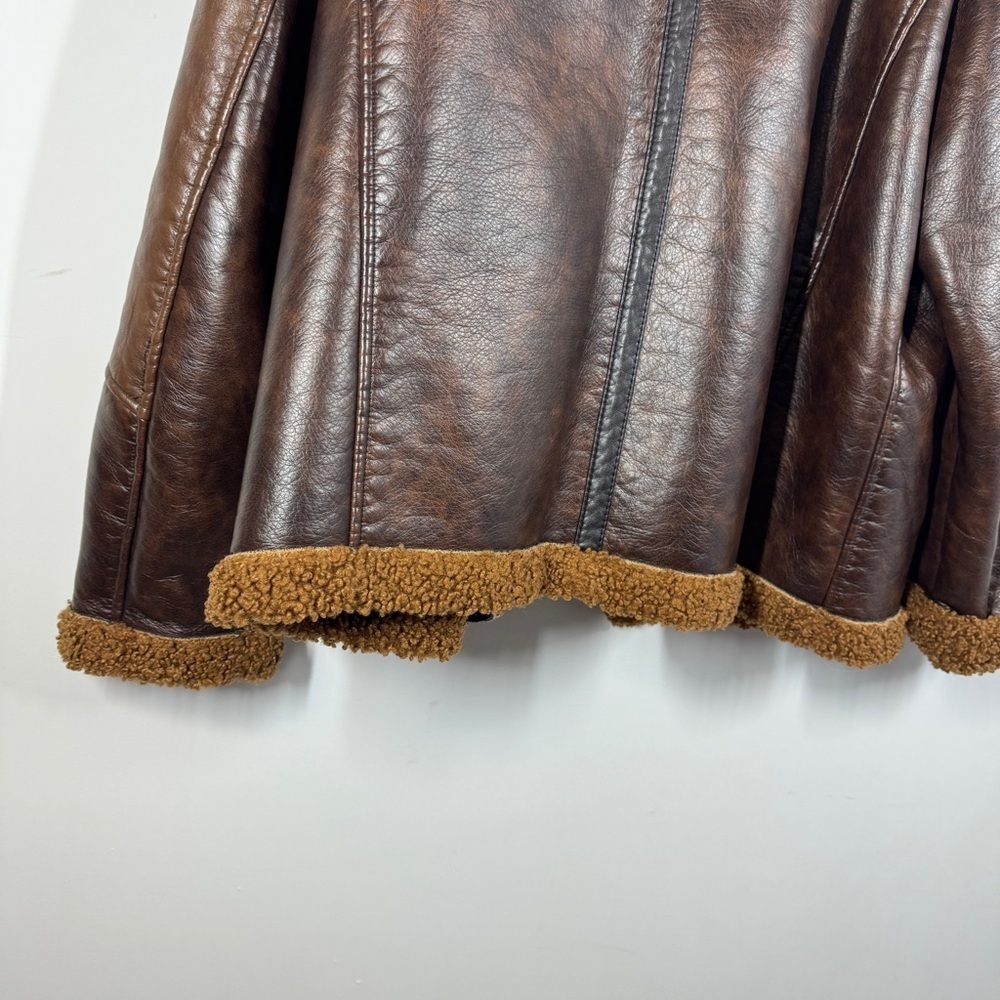Zara Brown Faux Leather Shearling Jacket Size XL Aviator Biker Cozy Core - Picture 8 of 14